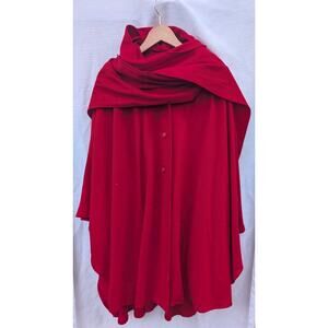 Christian Aujard Womens Vintage Merino Wool Batwing Coat Cloak Hooded Poncho OS
